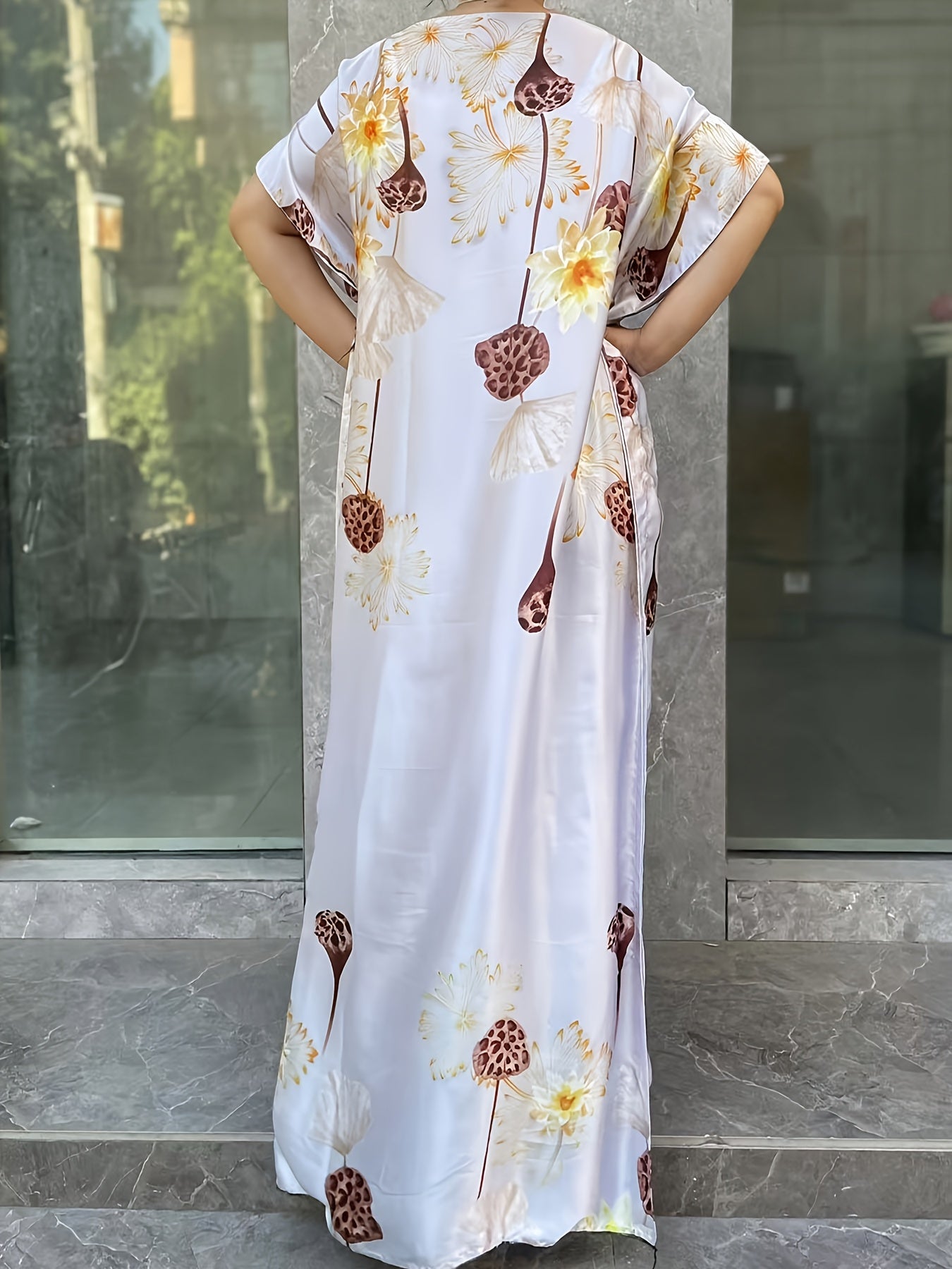 Платье для женщин больших размеров с цветочным принтом и длинным кроем, легкий полиэстер, повседневное летнее платье
