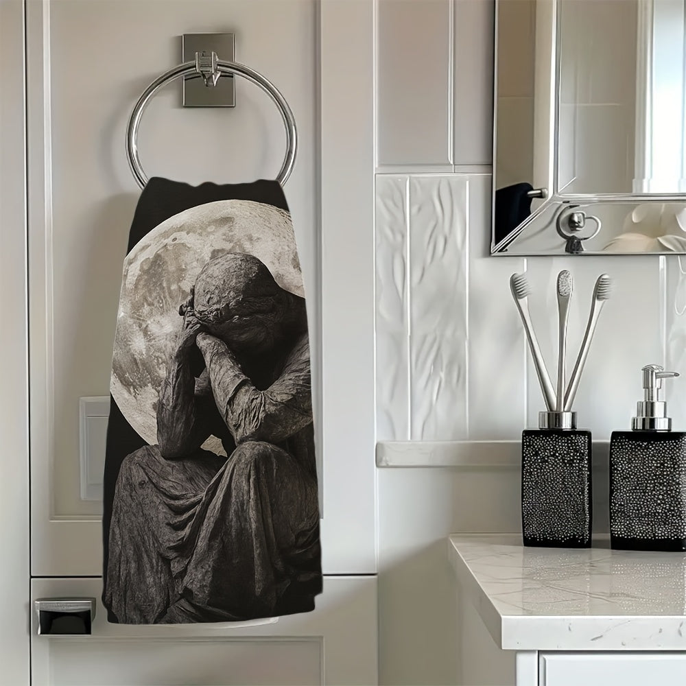 Two-Pack Moon Polyester Dish Towels, High Absorbency, Coastal Theme, 16x24 Inches