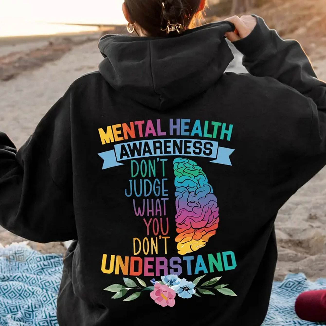 Plus Size Women's Mental Health Awareness Hoodie Cozy Polyester Drawstring Pullover