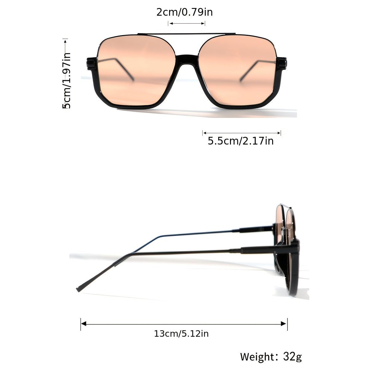 Women's Square Glasses Metal Frame Anti-Reflective PC Lens Large Double Bridge for Daily Wear and Events
