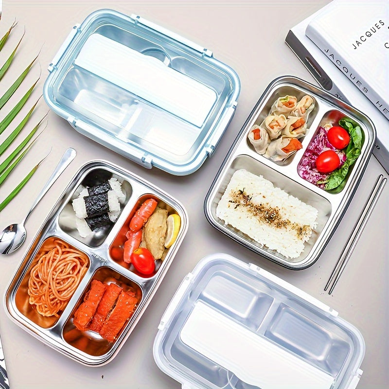 Leak-Proof Stainless Steel Lunch Box with 3 Compartments for Kids and Adults