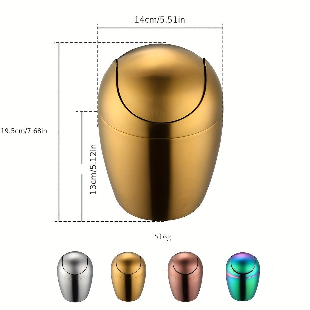 Multi-Color Stainless Steel Egg-Shaped Tableware Trash Can Silver Gold Rose