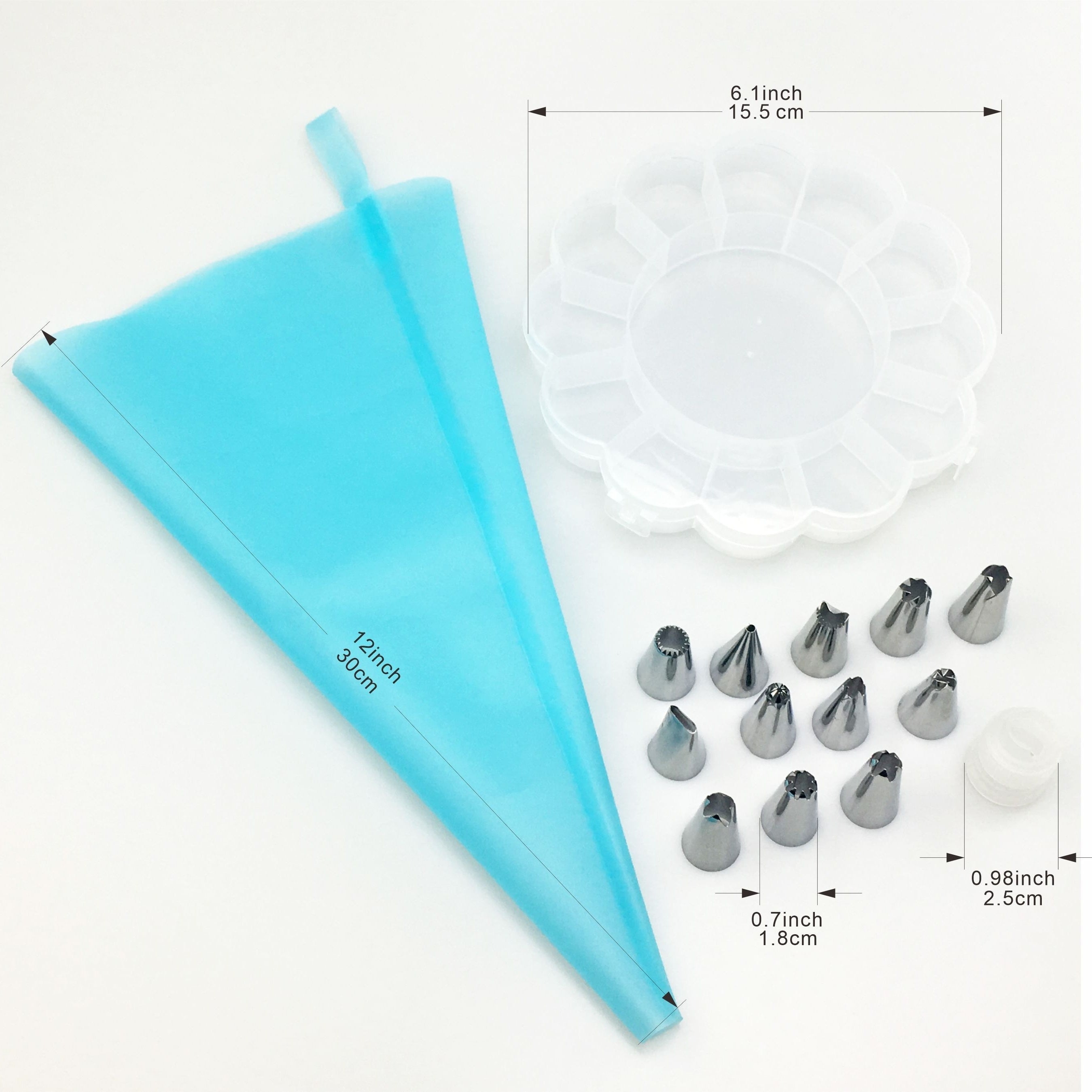 Cake Decorating Tools Set 14 Piping Nozzles Reusable Bag Storage Box