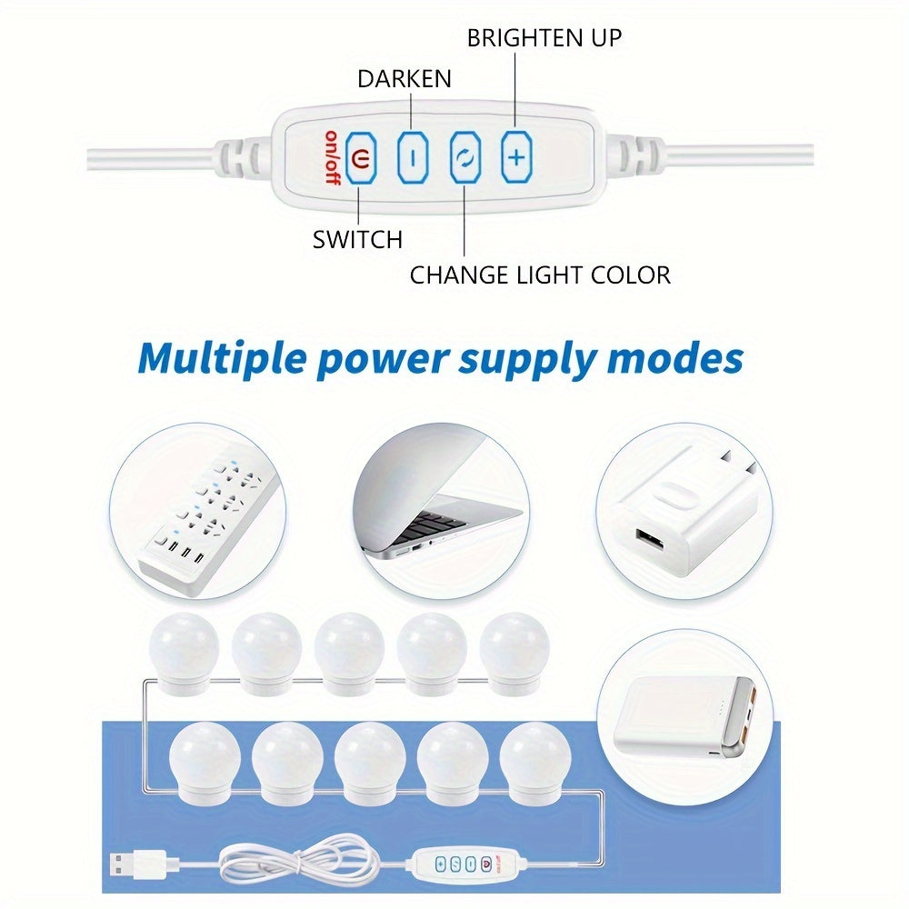USB quvvatlangan 3 rangli sozlanadigan LED lenta, makiyaj stansiyalari va kiyinish stollari uchun ideal - batareyalar kerak emas.