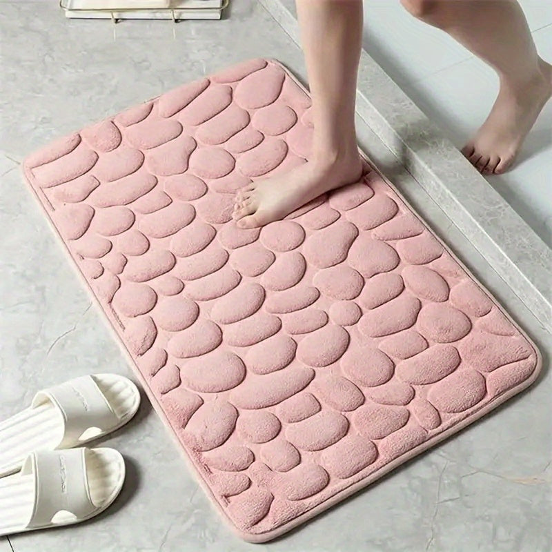 Coral Fleece Bathroom Mat Non-Slip Quick-Dry Low Pile Plush Polyester Pebble Pattern