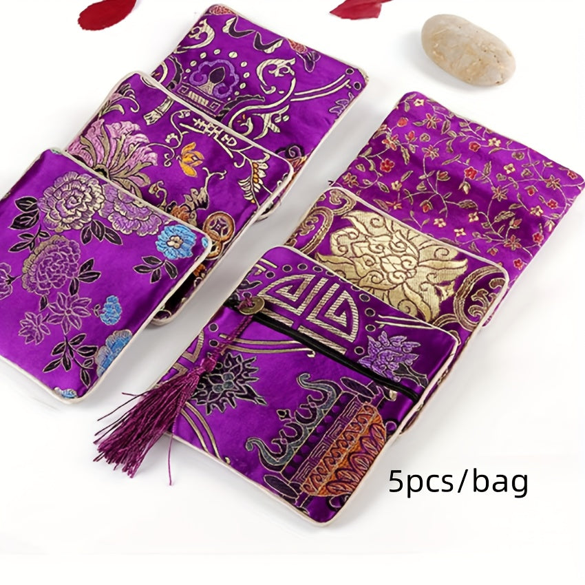 Набор сумок для украшений в стиле китайского шика с вышитым шёлковым бархатом и кисточками