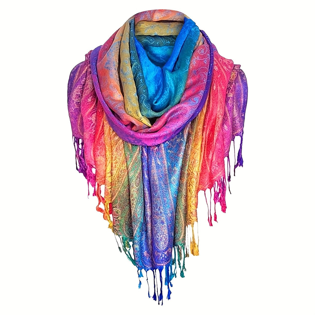Elegant Paisley Jacquard Scarf for Women Colorful Fringe Shawl Wrap for Travel Photography Mardi Gras