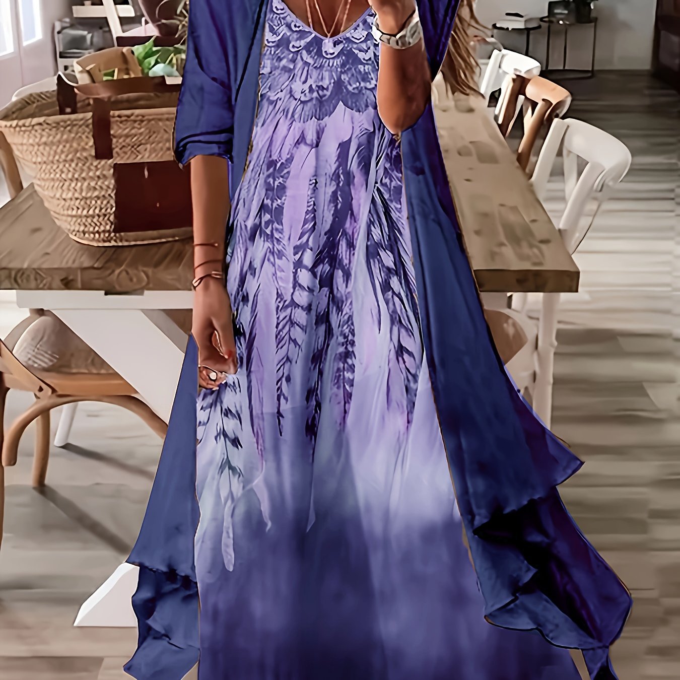 Vintage Floral Printed Short Sleeve Dress with Pleats and Fake Two-Piece Design