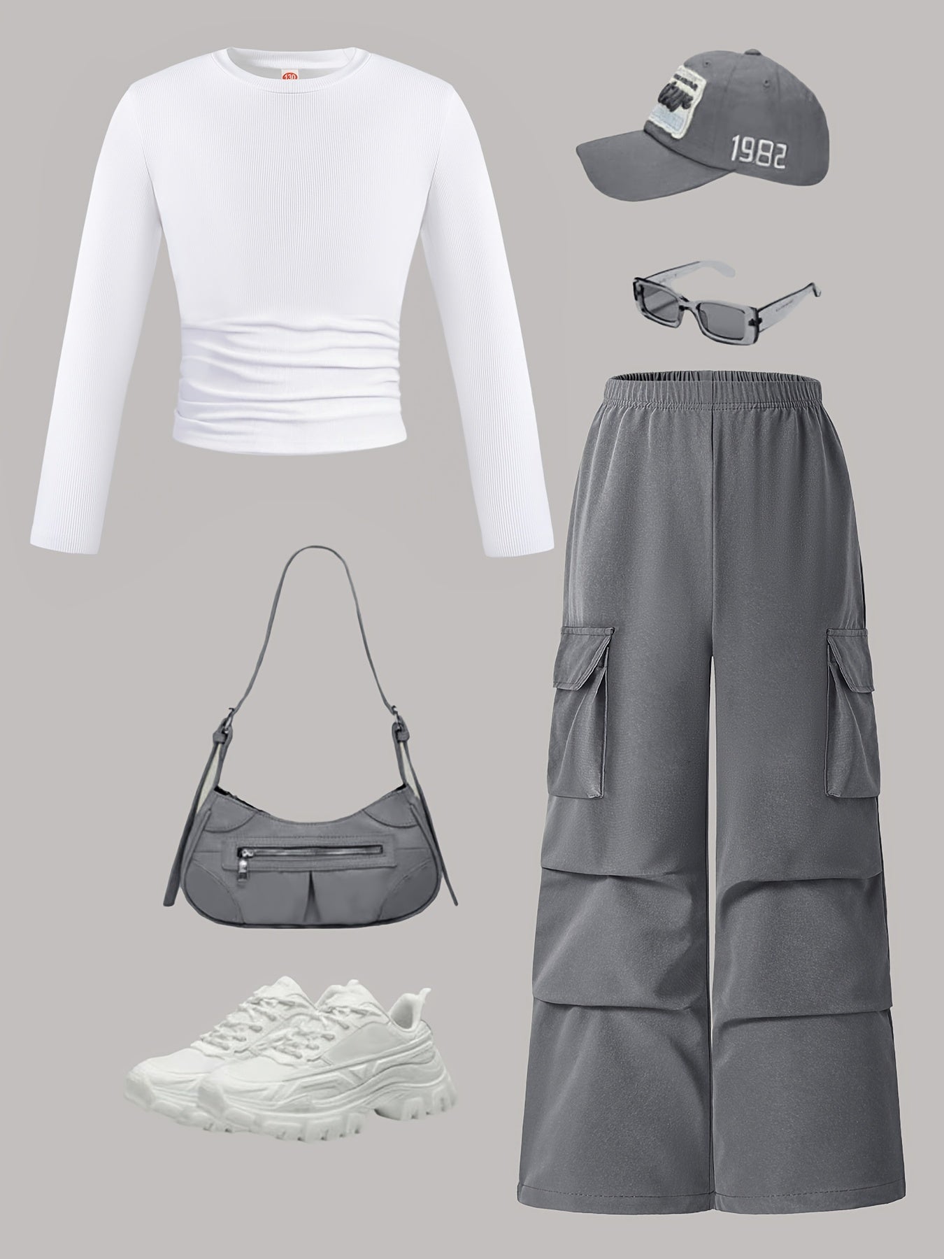 Conjunto de dos piezas de otoño para niños, camiseta de manga larga y pantalones de pierna ancha, poliéster sólido