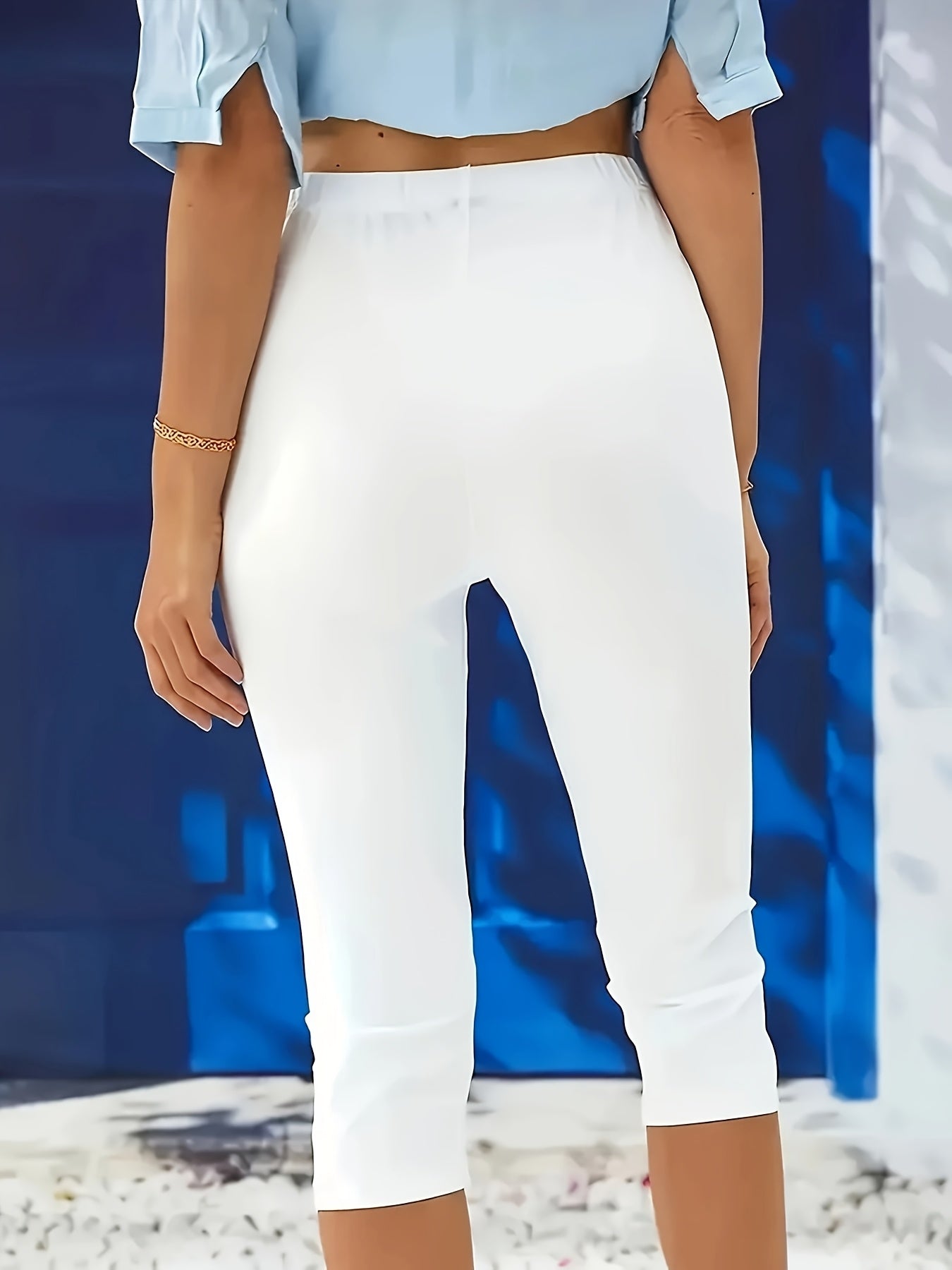 Plus Size Women's Three-Quarter Leggings Solid Color Elastic Waistband Set