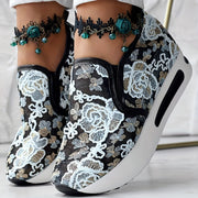Women’s Colorful Embroidered Floral Slip-On Sneakers Breathable Fabric