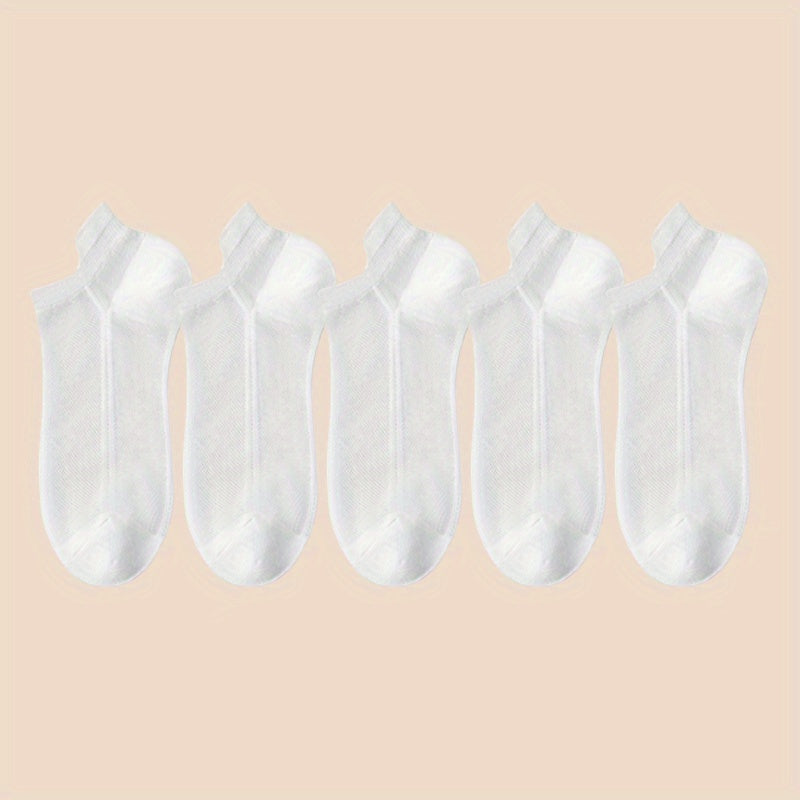 Men's Breathable Mesh Ankle Socks Summer Lightweight Sweat-Absorbent Solid Colors Polyester Blend Pack of 5