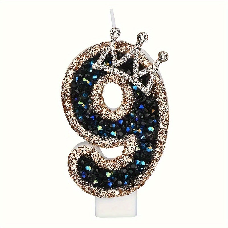 Large Birthday Cake Candles with Crown Metallic Powder Sparkling Number Candles for Kids and Weddings