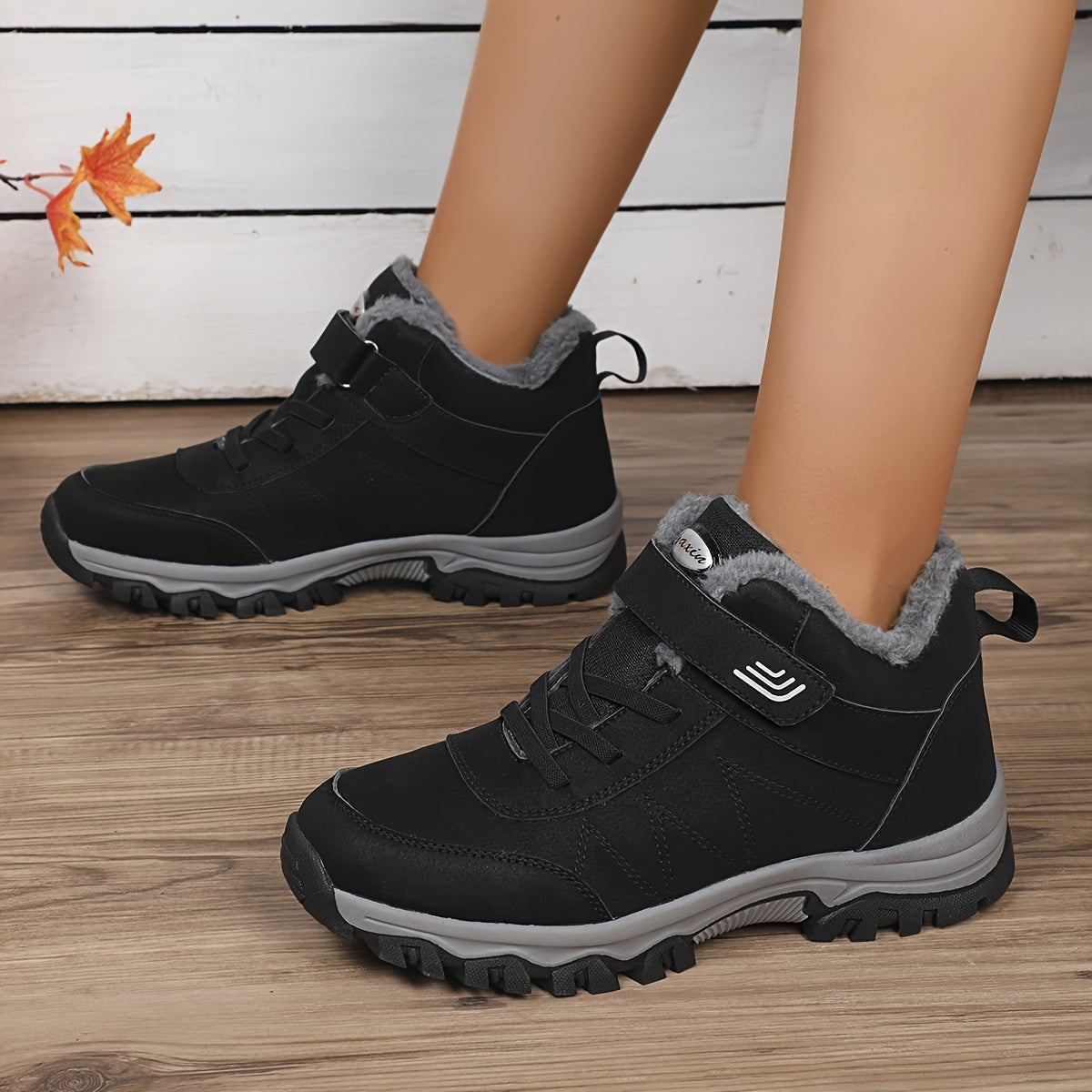 Women's Winter Snow Boots Faux Fur-Lined Ankle Hiking Shoes Non-Slip Red