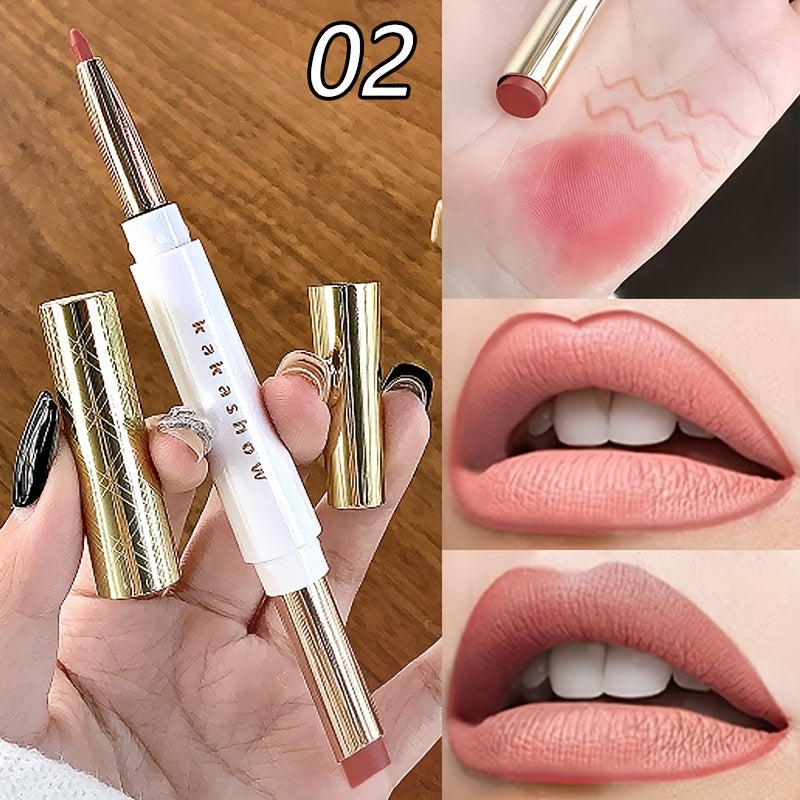 Mujeres lápiz labial de doble extremo de larga duración y antiadherente, resistente al agua