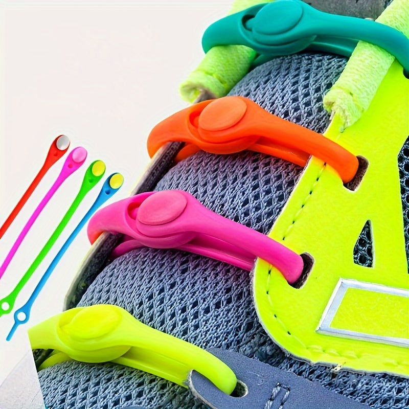 Unisex Silicone No-Tie Shoe Laces Vibrant Neon Colors 36 Pairs