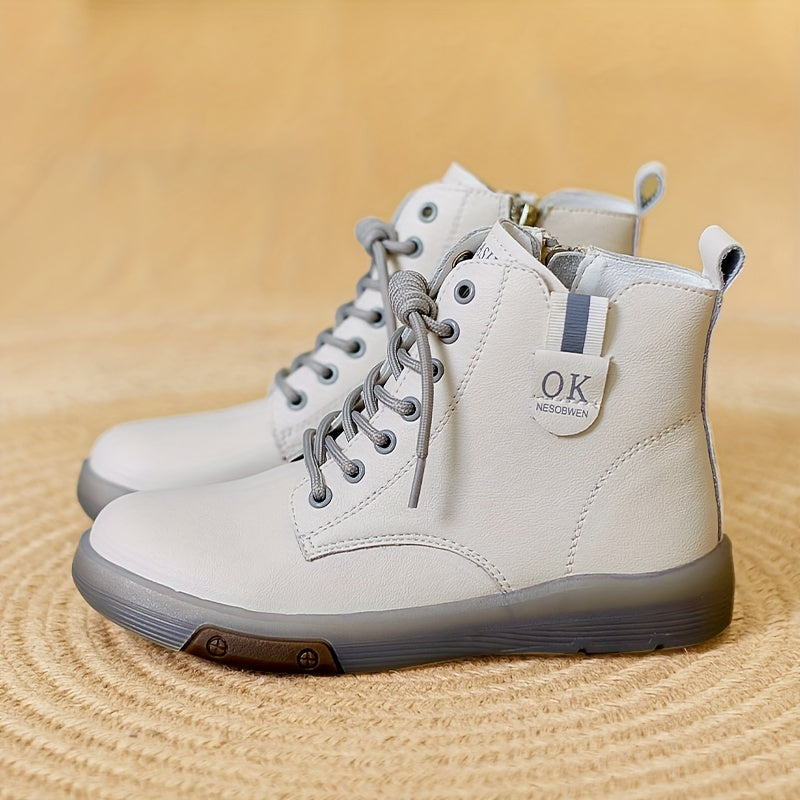 Women's Casual Solid Color Boots with Side Zipper Non-slip Platform Shoes