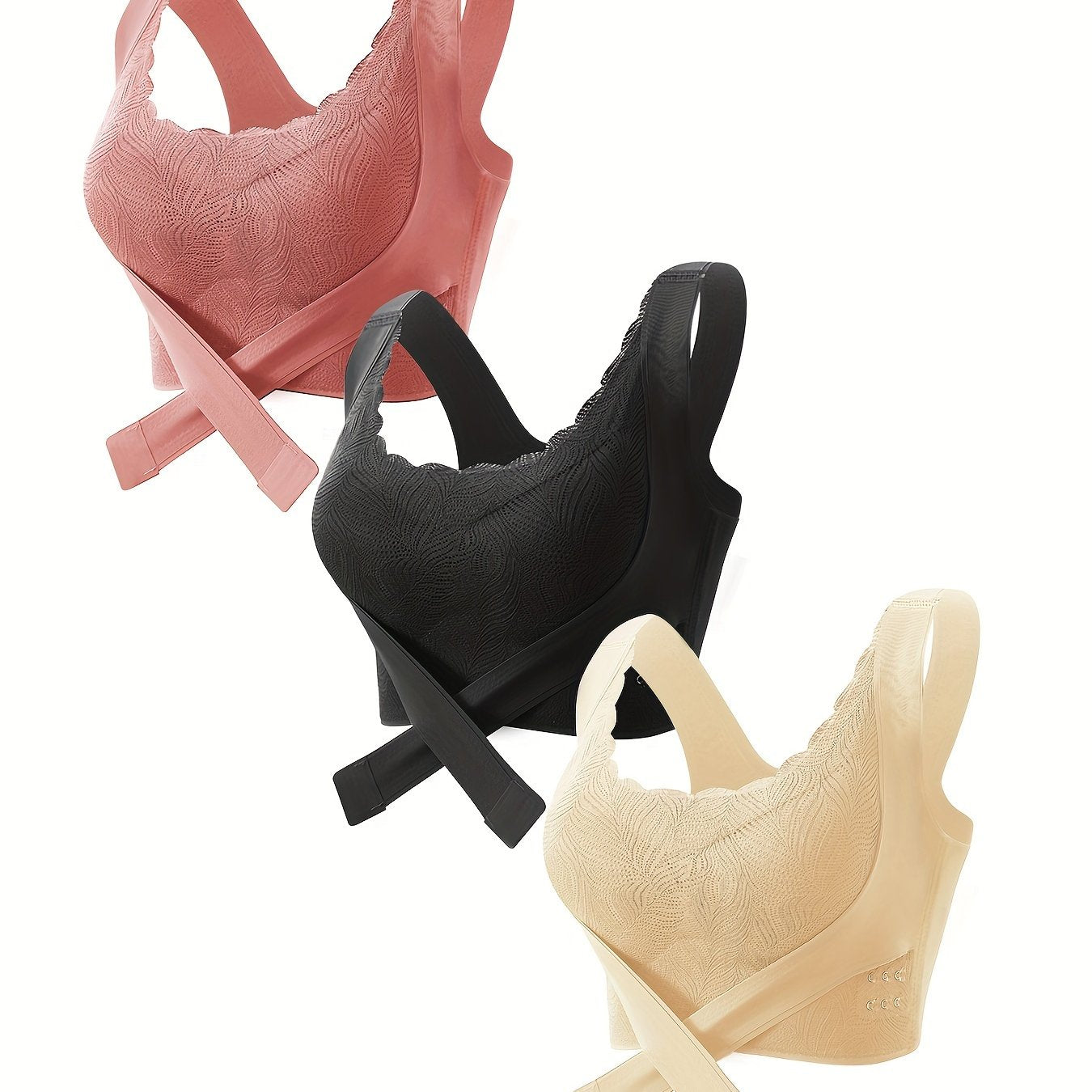 Women's Lace Wireless Bra with Front Buckle Full Coverage Lingerie