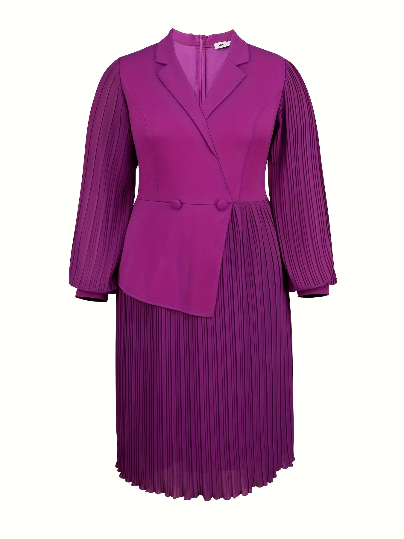 Women's Chiffon Party Dress with Long Puff Sleeves Notch Collar Midi Flared Hem