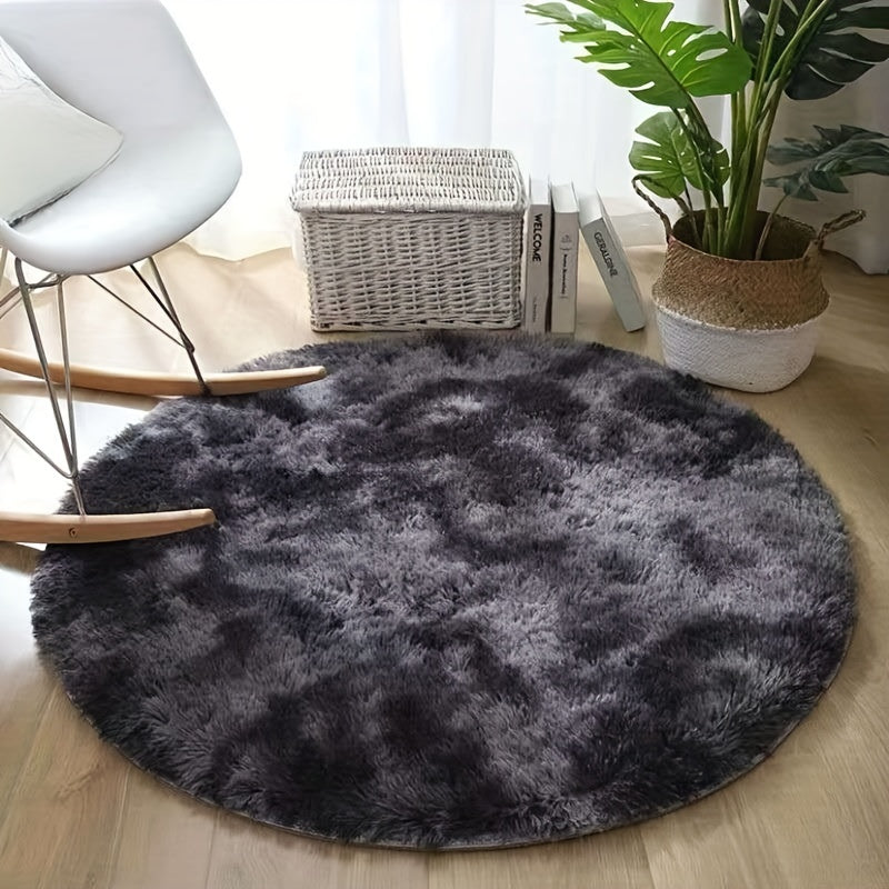 Ultra-Soft Plush Round Floor Mat Non-Slip Machine Washable Light Grey Black Grey