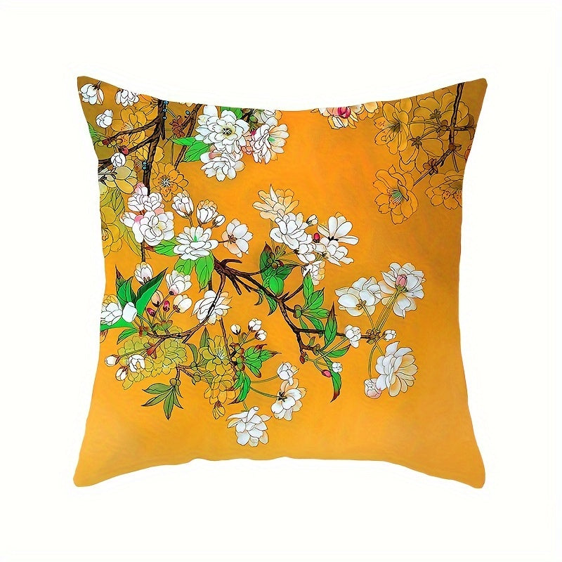 Floral and Bird Print Throw Pillow Cover Stain Resistant Polyester Zipper Closure