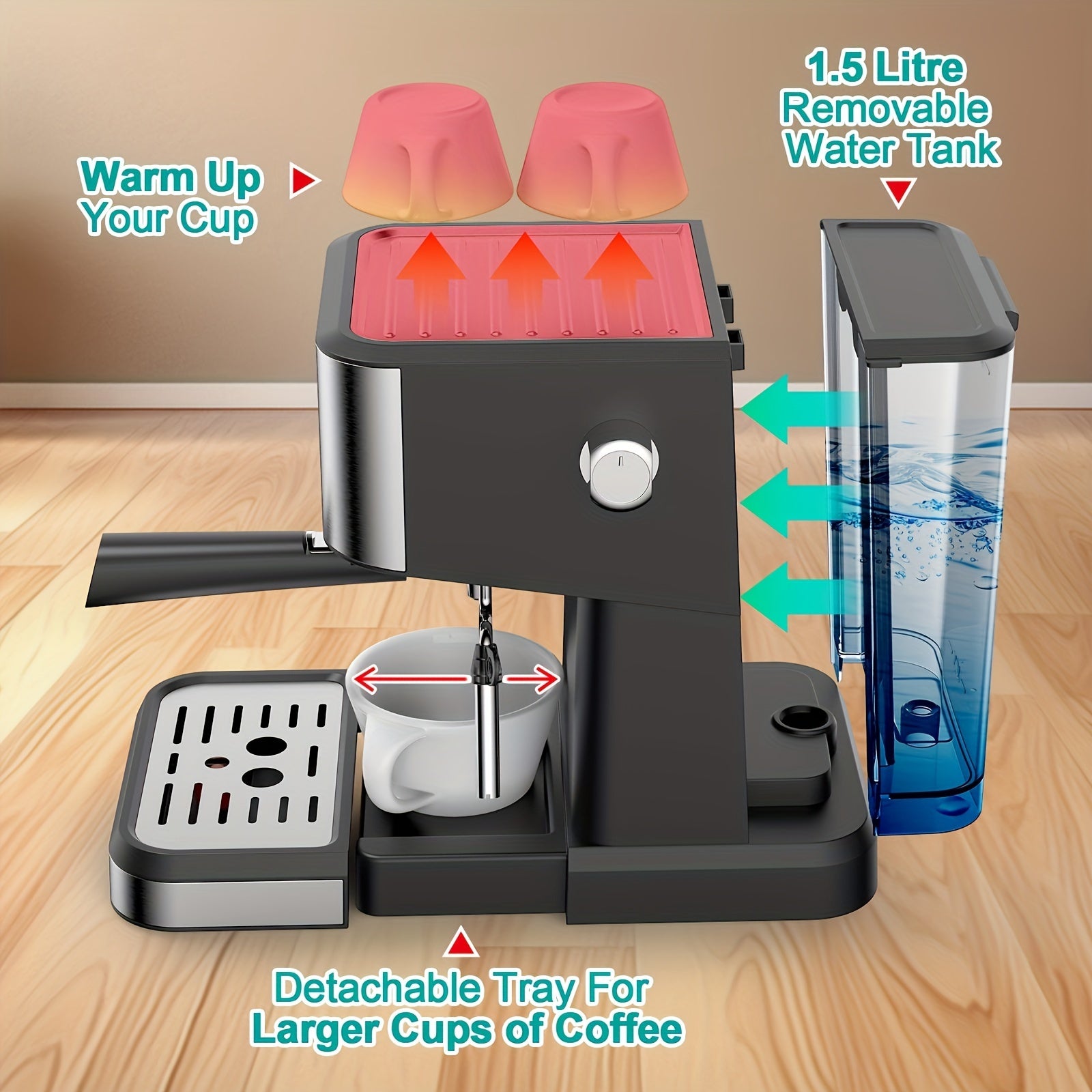 Italian Espresso Machine 20Bar 1.5L Digital Touch Screen Stainless Steel Home Office