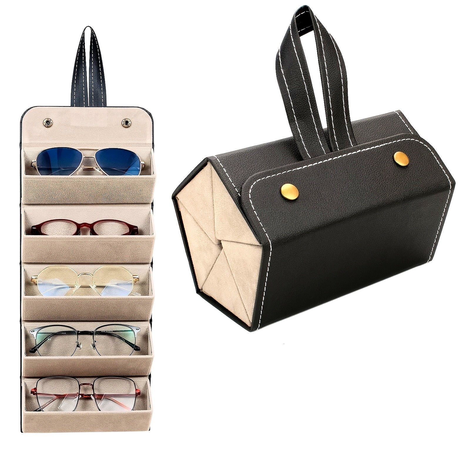 Portable Glasses Storage Box Eyewear Organizer with 3/5 Slots PU Leather Travel Case