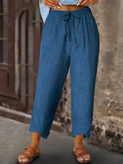 Women Navy Blue Harem Pants with Drawstring Waist Patch Pockets