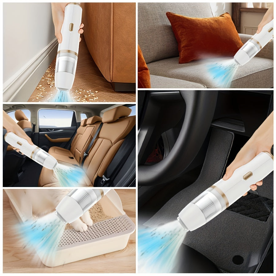 Портативный ручной пылесос с двумя аккумуляторами, светодиодной подсветкой, USB-зарядкой