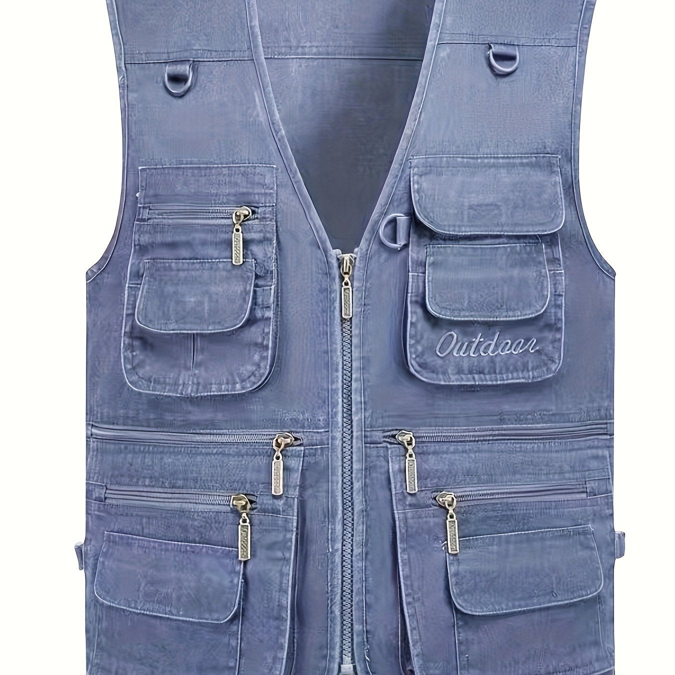 Plus Size Men's Cotton Blend Vest with Multiple Pockets for Spring Fall Winter