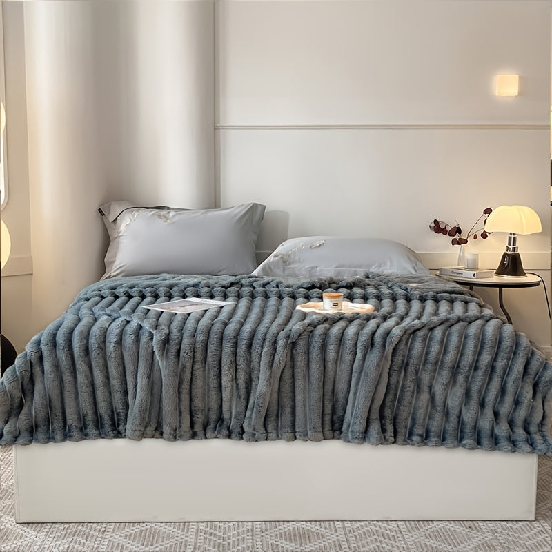 Faux Fur Blanket Plush Snug for Sofa Bed Travel Warm Gift