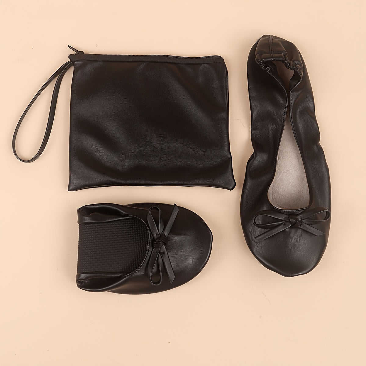 Women's Lightweight Foldable Dance Shoes with Bow, Slip-On PU Cover TPR Sole