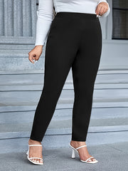 Plus Size Women's High-Waisted Straight-Leg Pants Black Stretchy Casual Formal