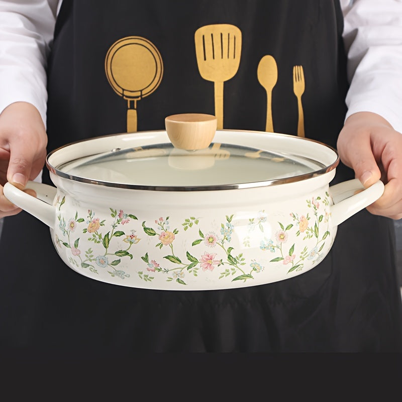 Enamel Cooking Pot 25.91cm for Soup Stew Seafood Non-Stick Kitchen Use