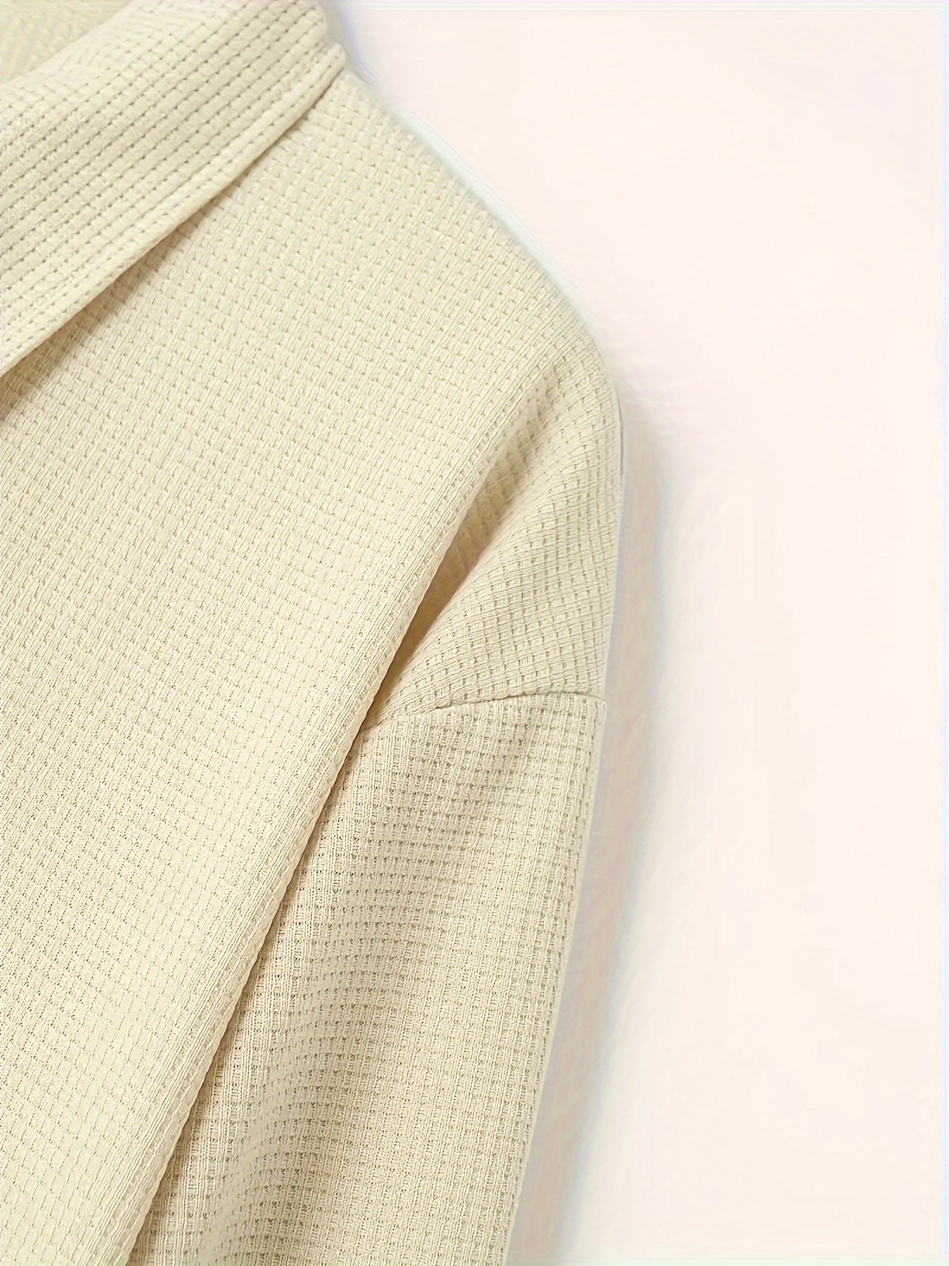 Men's Beige Waffle Knit Tracksuit Set Full-Zip Jacket and Jogging Pants Polyester Spandex