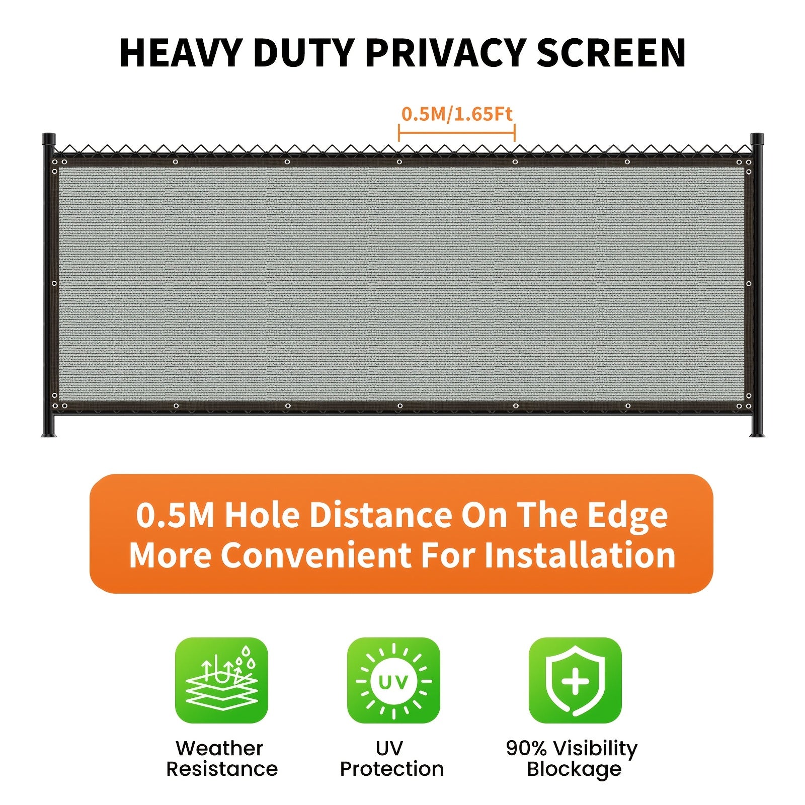 Gray Outdoor Privacy Screen 5x50 Feet Wind Blocker for Fences with Zip Ties