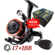 High-Speed Spinning Reel 17+1BB Lightweight EVA Grip Durable Nylon Metal Ambidextrous Black Red
