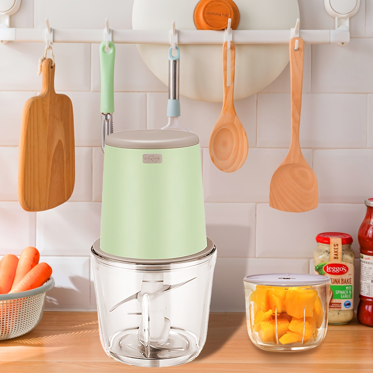 Procesador de alimentos de 600ml con carga USB, batería recargable de 1500mAh, picadora multifuncional para verduras, carne, frutos secos y hierbas