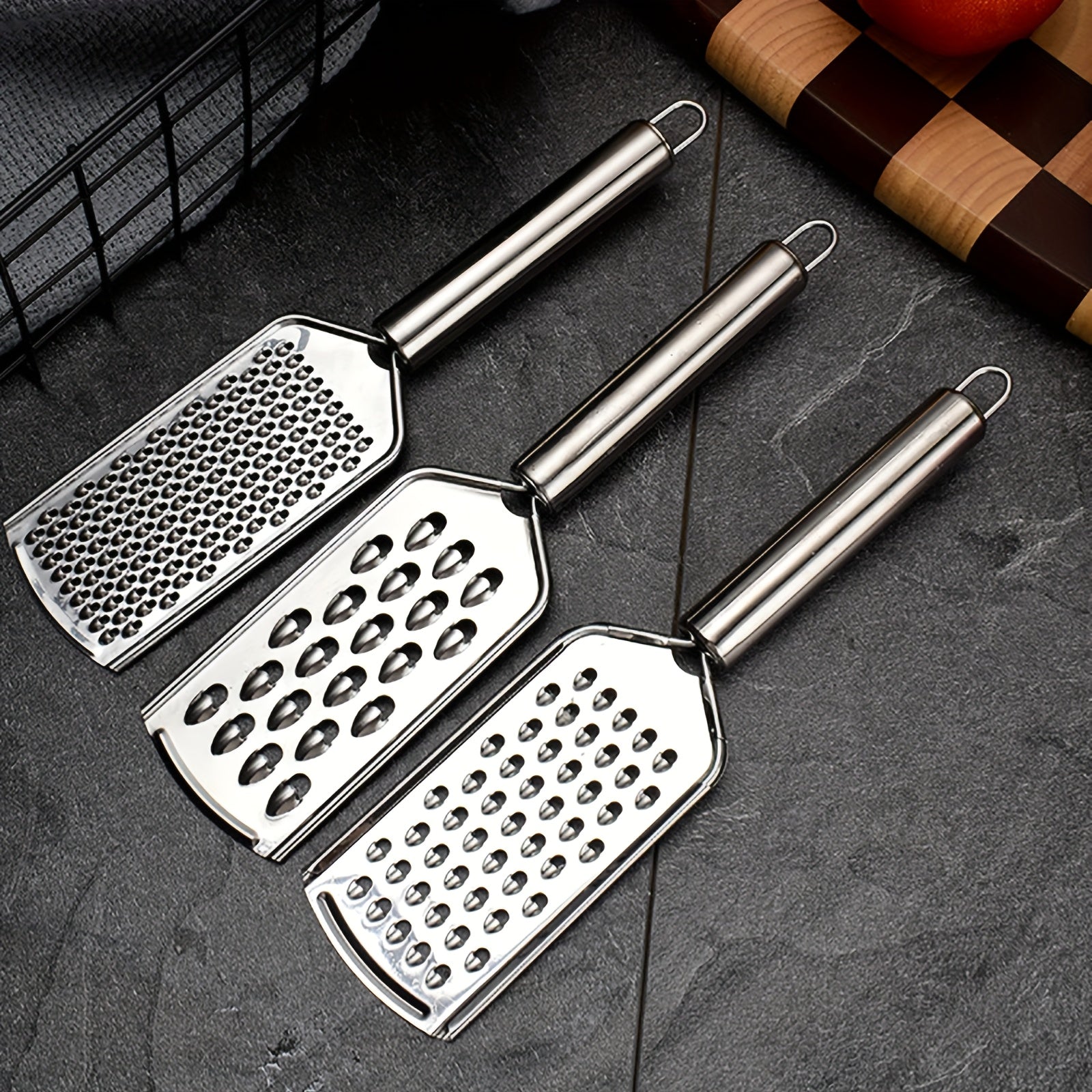 Set of 3 Stainless Steel Kitchen Graters for Vegetables and Cheese