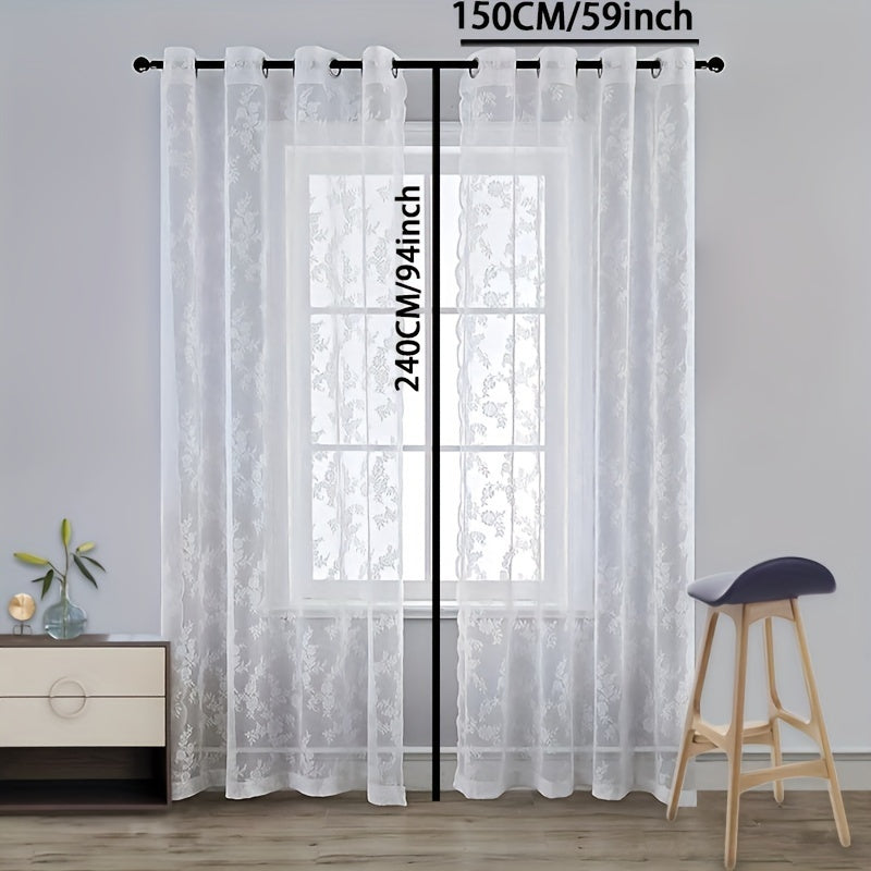 Floral Lace Curtain for Homes Perforated Sheer 1 Piece