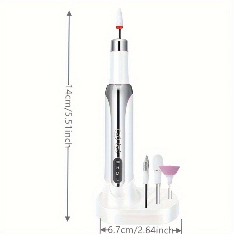 Portable Electric Nail Drill with USB Charging 3-Speed Low Noise Manicure Pedicure Tool