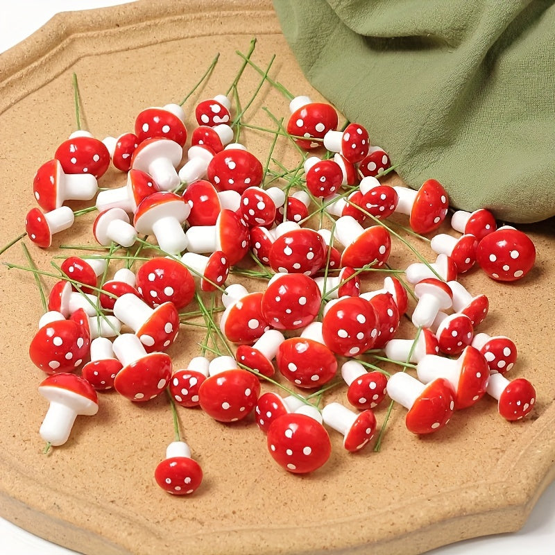 Red Faux Mushroom Flowers for Cake Decor Halloween Christmas Wreaths Crafts