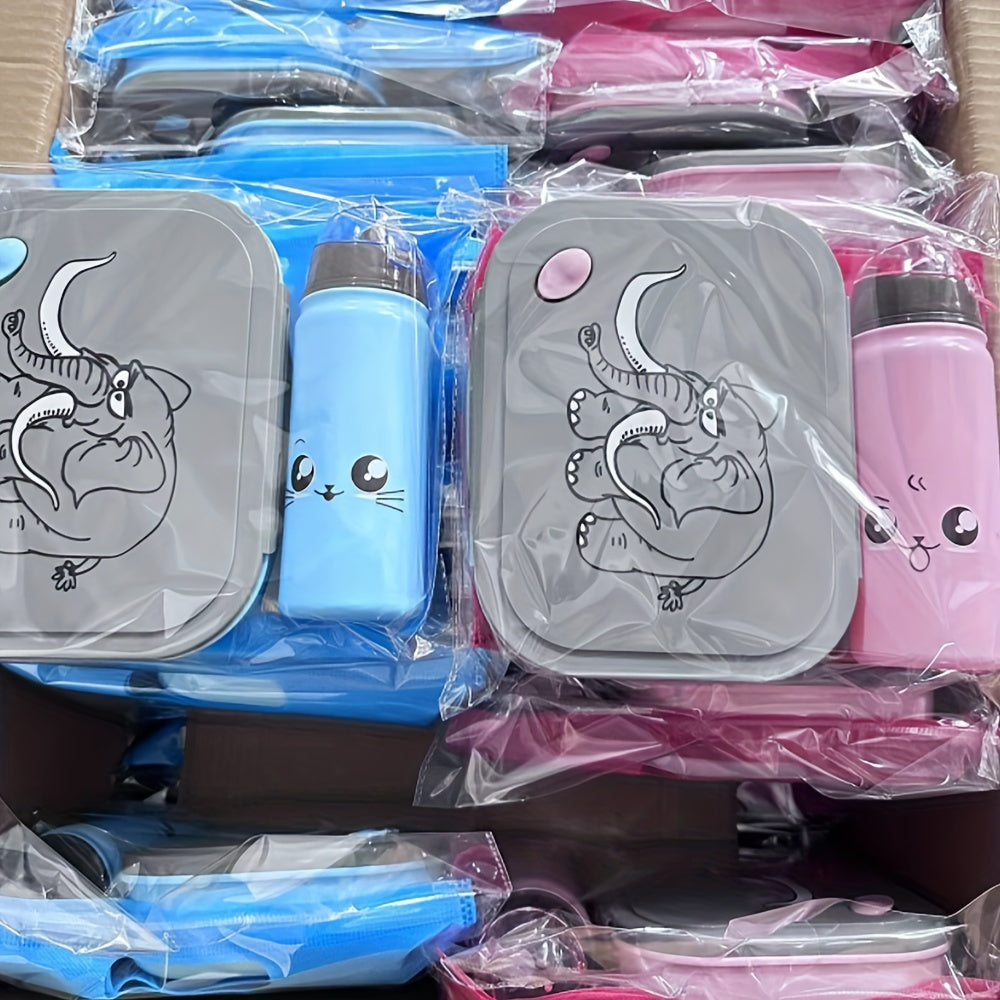 Набор обеденных коробок с мультяшным слоном с бутылкой для воды и ложкой, 1 предмет - только ручная стирка, сделано из пластика, прямоугольная форма, ручное управление, электричество не требуется