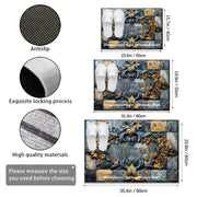 Alfombra de bienvenida opulenta con diseño en relieve de piedra y botánica en 3D, antideslizante, impermeable, de poliéster