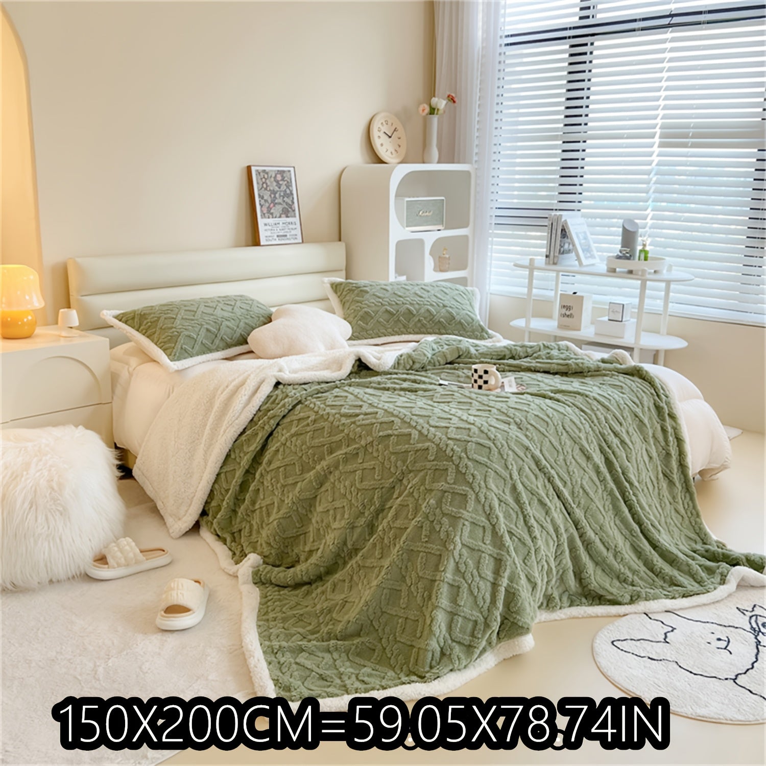 Blue Cable-Knit Fleece Blanket 150x200cm or 200x230cm for Bedroom Living Room Camping