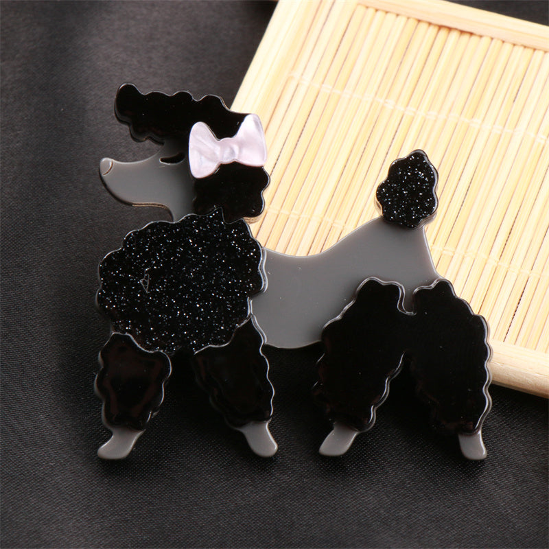 Broche de poodle de acrílico negro, joyería, regalo para mujeres y niñas