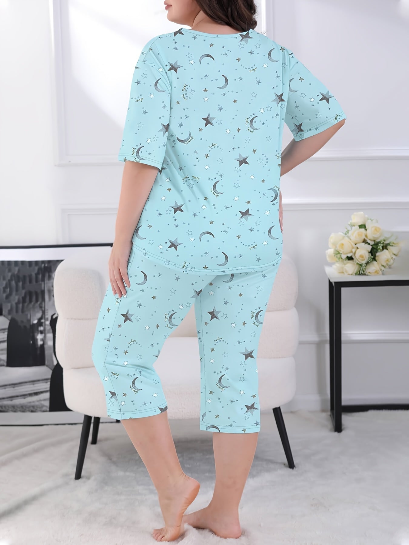 Women's Casual Cotton Short Sleeve Pants Set Large Size