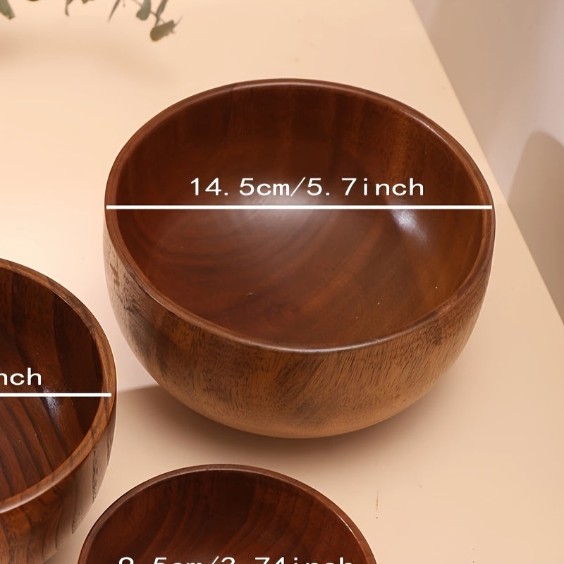 Wooden Bowl for Rice Soup Noodles Durable Indoor Outdoor Anti-Scald Kitchen Tableware