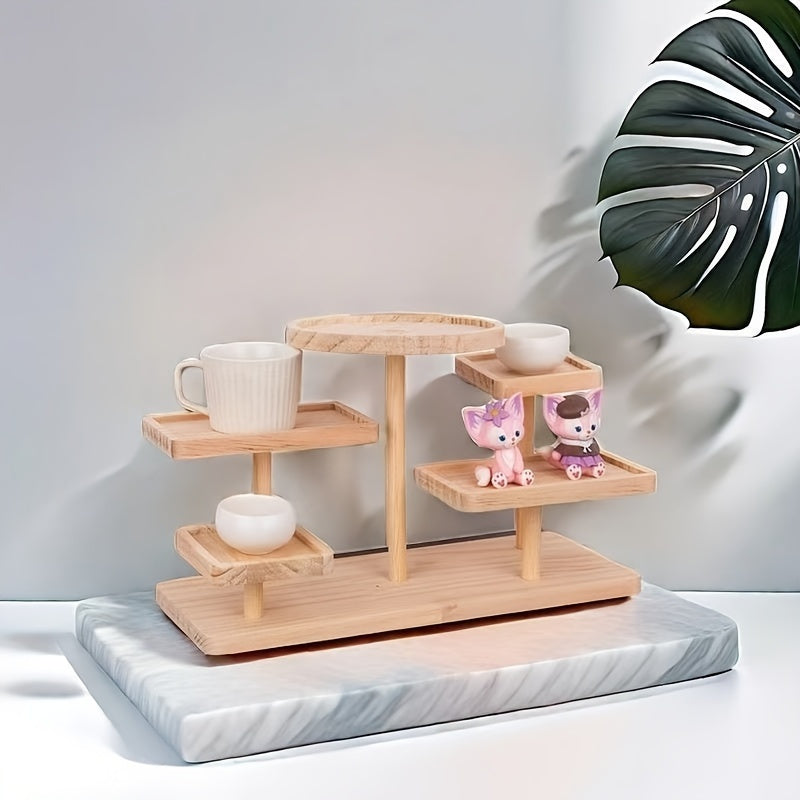 Wooden Tiered Display Stand for Plants Snacks and Decor Home Office Dorm