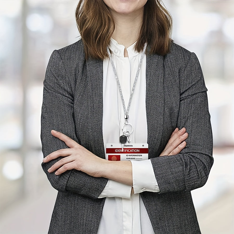 Sparkly Crystal-Studded Office Lanyard with Metal Clasp and Keyring for Women
